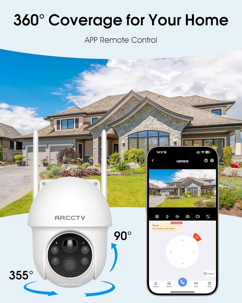ARCCTV Solar Security Cameras Wireless Outdoor, 4MP 360° View Battery Powered Outdoor Camera, Night Vision with Spotlight, 2-Way Audio, PIR Motion Sensor, 2.4G/5G Dual Band WiFi, SD/Cloud Storage - Image 4
